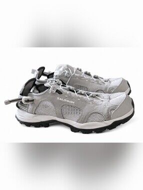 Salomon Trail Hiking Shoes Women’s US 9 Gray Mesh Quicklace Outdoor Sneakers